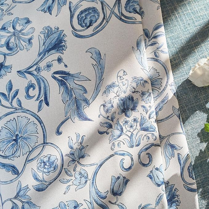 jinchan Floral Blackout Curtains for Bedroom Living Room 84 Inches Length Farmhouse Curtains Room Darkening Vintage Drapes Traditional Rod Pocket Window Treatment 2 Panels Set Blue on Beige