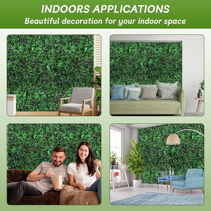 fanado Grass Wall Panels 20"x20"(12pcs), Artificial Hedge Greenery Wall Backdrop, Plant Wall, UV Protected Privacy Fence Screen, Greenery Wall Decor for Outdoor Indoor Wedding Décor