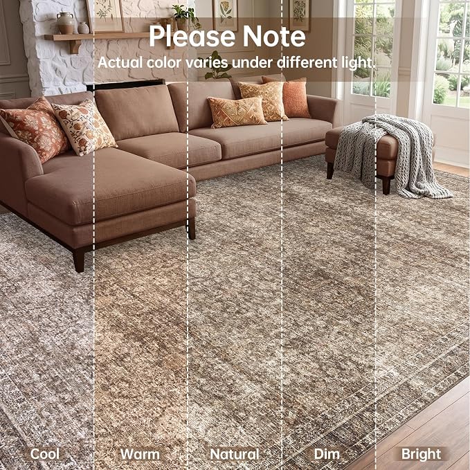 Sasttie 6x9 Area Rugs, Ultra-Soft Washable Rug, Low Pile Foldable Thin Carpets with Non-Slip Backing, Skin-Friendly Stain Resistant Carpet for Living Room, Bedroom, Kitchen, Dorm, 6x9, Dark Brown