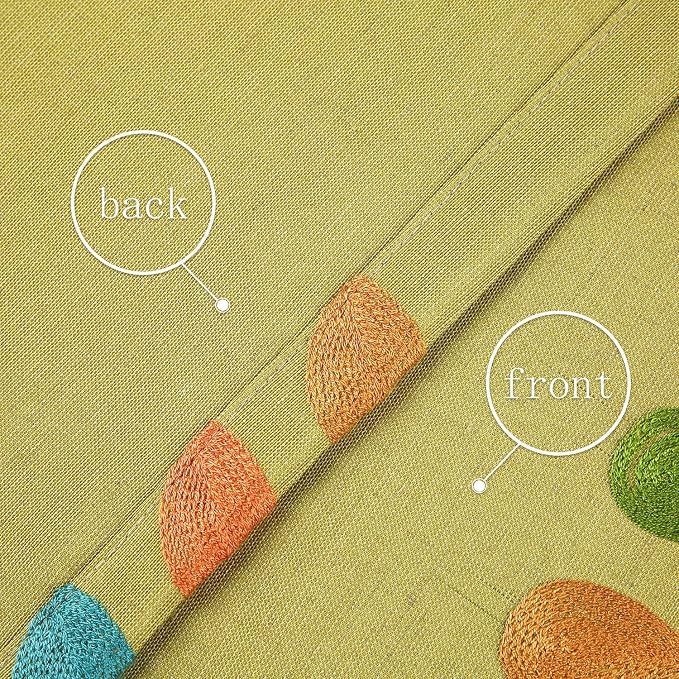 VOGOL Linen Curtains 63 Inch Length, Colorful Leaves Embroidered Kitchen Curtain, Top Grommet, 2 Panels, 52x63