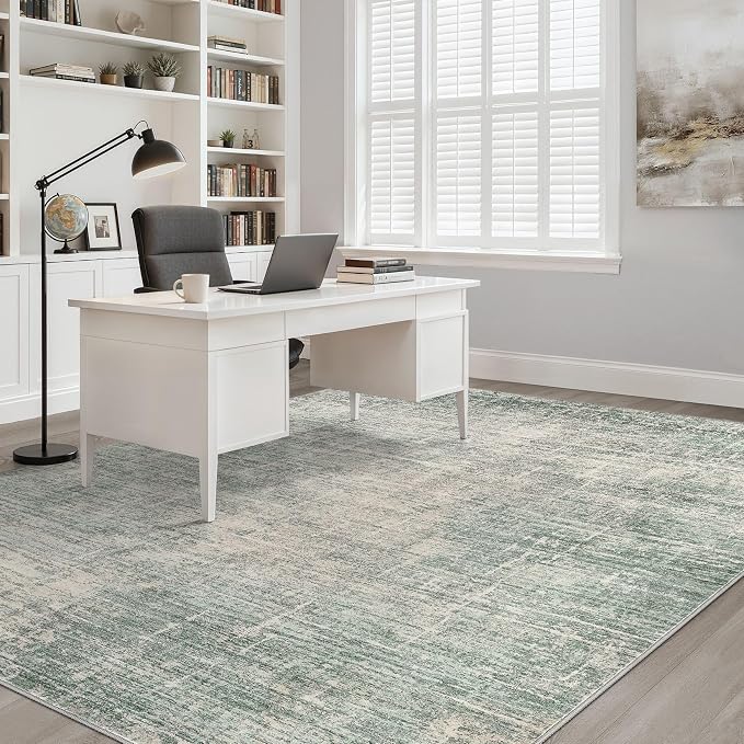 6x8 Area Rugs Living Room: Washable Large Neutral Green Rug Abstract Soft Modern Stain Resistant Indoor Floor Non-Slip Carpet for Bedroom Nursery Kids Office Playroom Dining Room Under Table Home