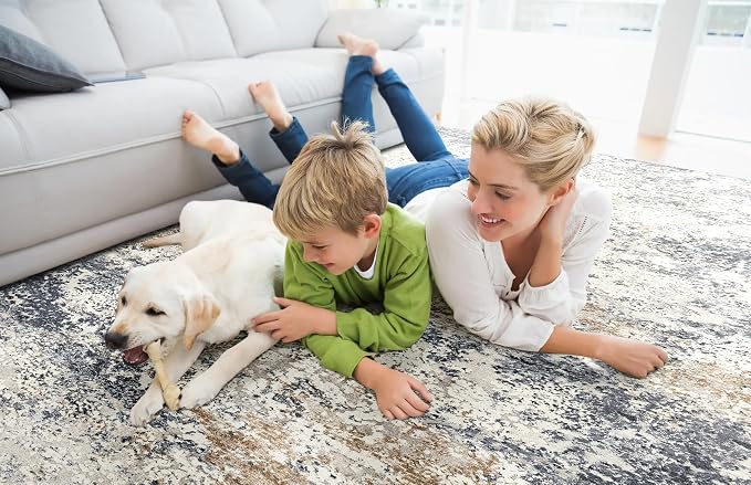 LOVORAL Area Rugs for Living Room: 5x8 Washable Neutral Abstract Rug for Bedroom Large Soft Modern Dining Room Rugs Indoor Floor Low Pile Carpet for Home Office Nursery - Blue Grey