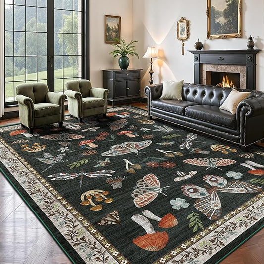 8x10 Area Rugs, Insect Ultra Soft Washable Rug Non Slip with Rubber Back, Stain Resistant Rugs for Living Room, Bedroom, Dining Room(Black Butterfly)