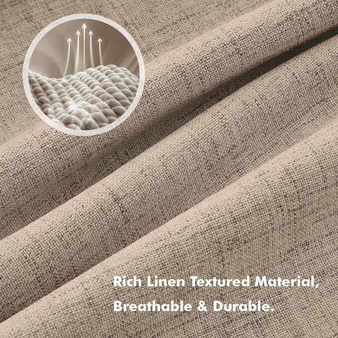 MIULEE 100% Blackout Linen Curtains for Bedroom, Brown Solid Luxury Decor Thermal Insulation Room Darkening Drapes for Living Room Back Tab Rod Pocket 42 x 90 Inches, 2 Panels