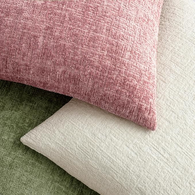 MIULEE Decorative Throw Pillow Covers 24x24 Pack of 2 White Couch Pillow Covers Soft Cozy Textured Chenille Pillowcases for Home Decor Sofa Living Room Cushion Bedroom