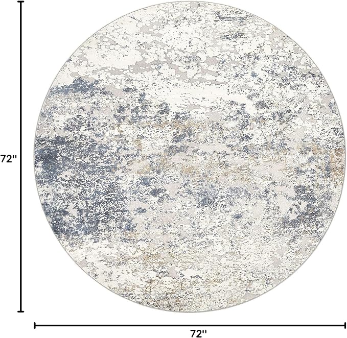 DMOYEST 6ft Round Area Rug Living Room Rugs - 6x6 Washable Large Soft Indoor Modern Abstract Low Pile Rug Carpet for Bedroom Dining Room Farmhouse Home Office - Beige Blue