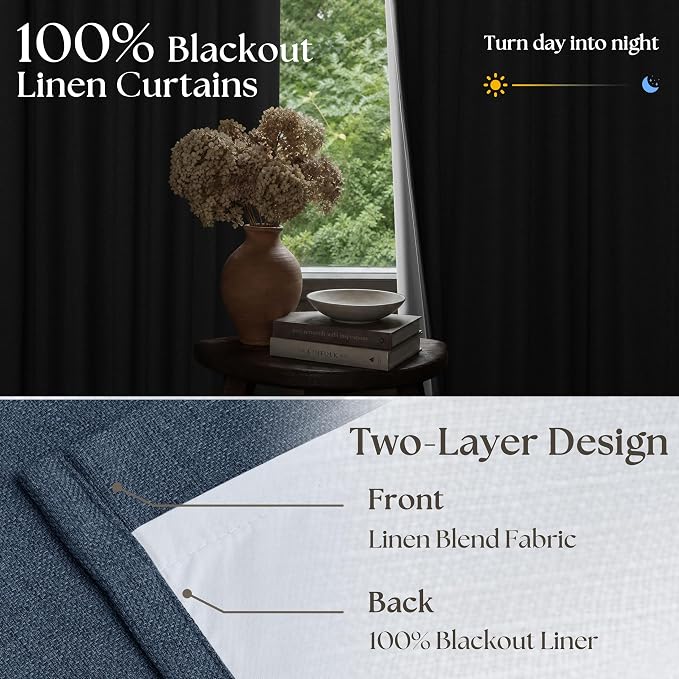 Extra Long Navy Blackout Curtains 120 Inches Long for Bedroom 2 Panels Pinch Pleated 100% Black Out Soundproof Room Darkening Dark Blue Window Curtains Double Layer Pinch Pleat Drapes