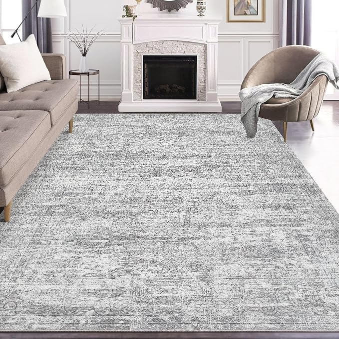 DMOYEST Area Rug Living Room Rugs - 9x12 Abstract Large Soft Indoor Washable Rug Neutral Modern Low Pile Carpet for Bedroom Dining Room Farmhouse Home Office - Vintage Grey