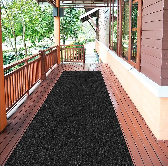 Ottomanson 2'7" x 51' Hallway Runner with Scraper Pile - Extra Durable Non-Slip Rug Mat for Indoor & Outdoor Use - Ideal for Kitchen, Entryway & Garage - High-Traffic Carpet, Black