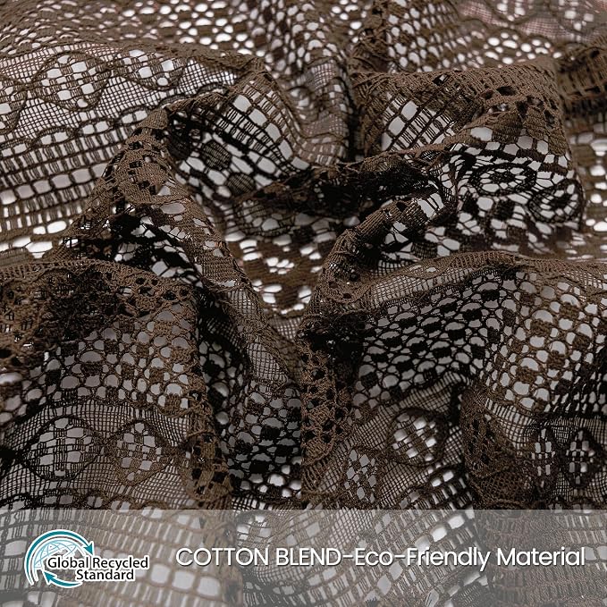 WAZZIO Boho Lace Curtains 84 Inches 2 Panel,Light Filtering Privacy Tassel & Geometry Crochet Semi Sheer Curtain Drapes for Bedroom Living Dining Room,Rod Pocket & Tassel,Chocolate Brown