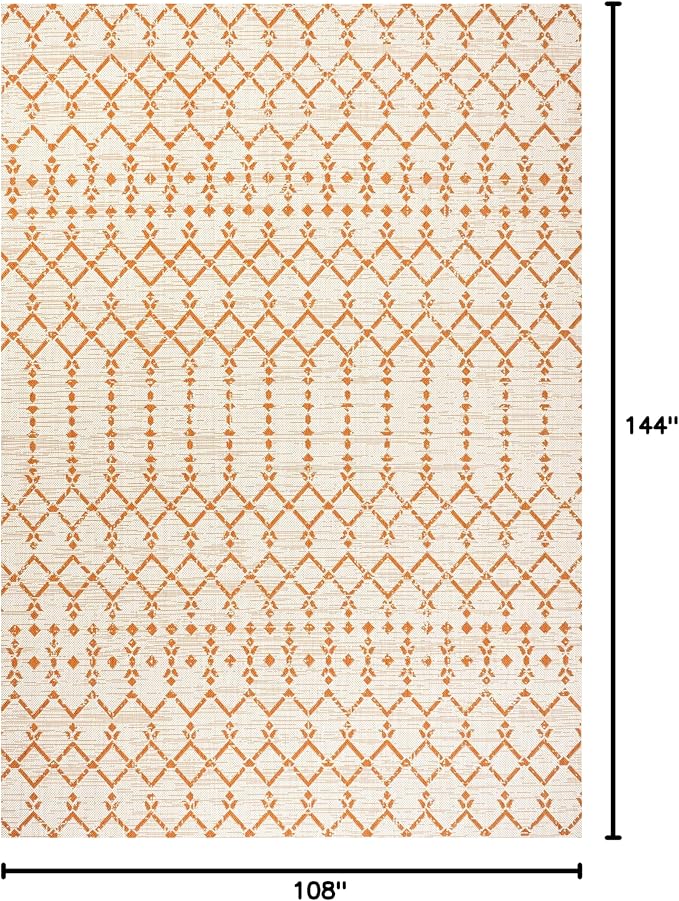 JONATHAN Y Moroccan Geometric Indoor Outdoor Area Rug 9X12 Cream/Orange, Ourika Textured Weave for Backyard, Patio, Porch, Easy-Cleaning, High Traffic, Pet-Friendly, Non-Shedding (SMB108O-9)