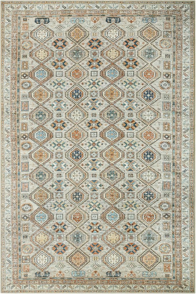 Keen Home Design 8x10 Rug - Machine Washable Area Rug with Non-Slip Backing, Ideal for Living Room, Dining Room, Bedroom - Vintage, Easy Clean, Durable, Low Pile Rug - (8' x 10')