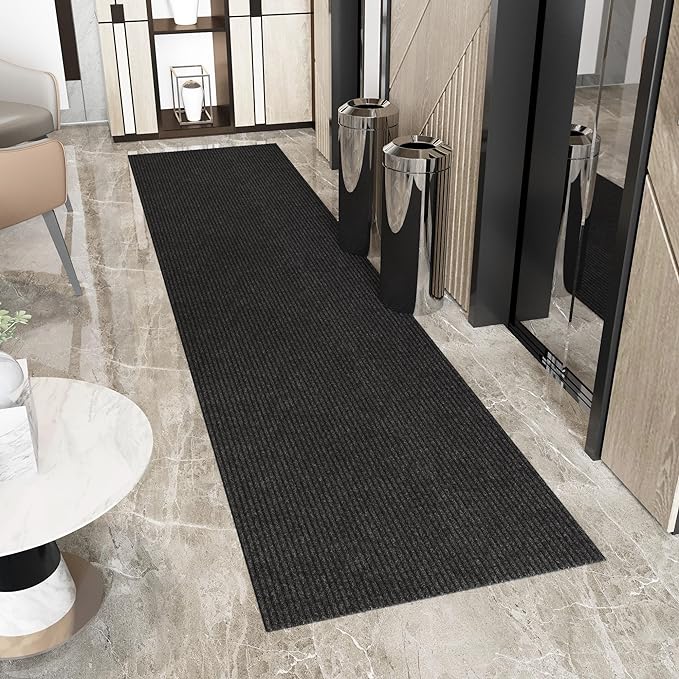 Ottomanson 2'7" x 51' Hallway Runner with Scraper Pile - Extra Durable Non-Slip Rug Mat for Indoor & Outdoor Use - Ideal for Kitchen, Entryway & Garage - High-Traffic Carpet, Black