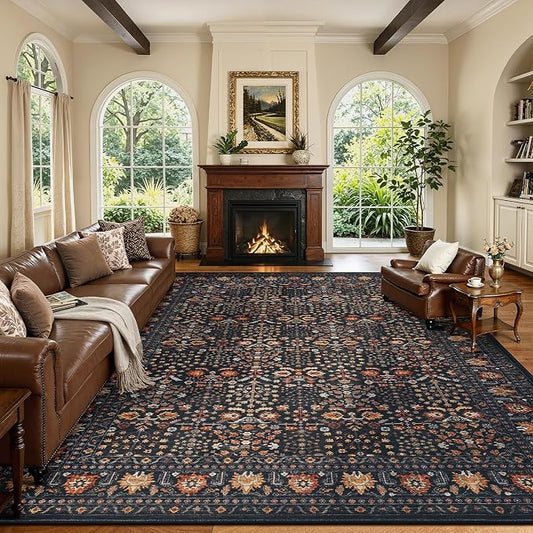 Lofus 9x12 Large Area Rug for Living Room & Bedroom Washable Non-Slip Brown/Orange