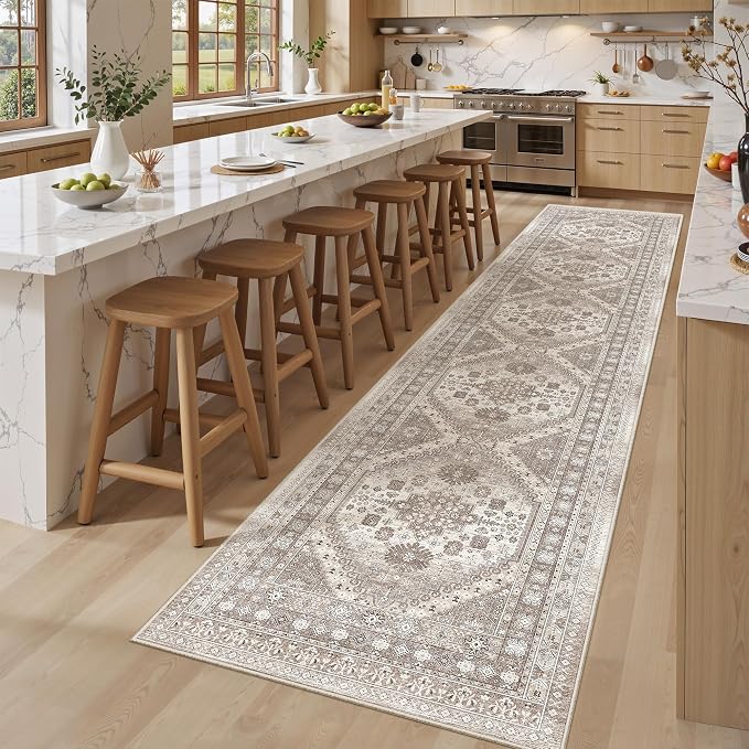 2'6" x 12'Non Slip Runner Rugs - Runners for hallways, Kitchen,Entryway,Stain Resistant Washable Rugs for Bedroom, Indoor Vintage Area Rugs (Brown/Beige,2'6" x 12')