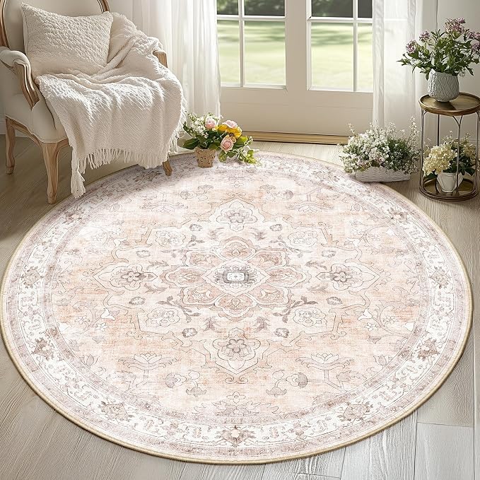 CAPALOCA Machine Washable Rugs Nursery Rug 4ft Cute Girl Non Slip Low Pile Water Repellent Soft Print Pattern for Bedroom Indoor Decor Kids Playroom Pink