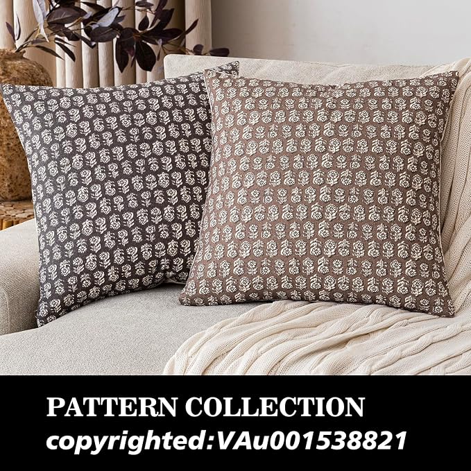 Foindtower Set of 2 Decorative Neutral Floral Print Throw Pillow Covers Vintage Accent Farmhouse Cushion Covers Boho Home Decor for Sofa Couch Chair Bedroom Living Room,22×22 Inch,Brown