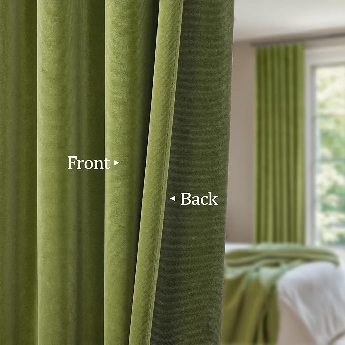 Moss Green Boho Velvet Curtains 63 Inch Length for Boys Bedroom 2 Panels Back Tab Rod Pocket Heavy Duty Heat Cold Blocking Light Dampening Drape for Kitchen Bathroom Laundry Closet Playroom 52x63 Long