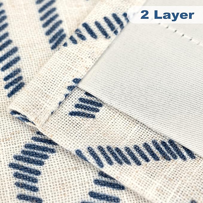 DriftAway Farmhouse Linen Lined Valance Double Layer Thermal Insulated Room Darkening Blackout Window Valances 3 Inch Rod Pocket Striped Kitchen Valance Single 52 Inch by 18 Inch Briony Navy