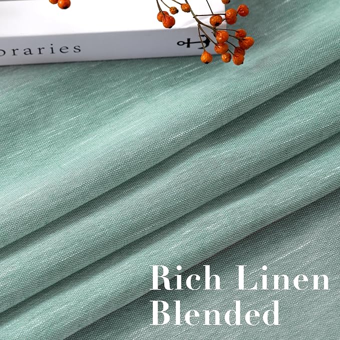 H.VERSAILTEX Linen Curtains Natural Linen Semi-Sheer Curtains 2 Panels Nickel Grommet Privacy Added Premium Soft Rich Material Drapes for Bedroom/Livingroom- 52x108 - Inch - Sea Mist