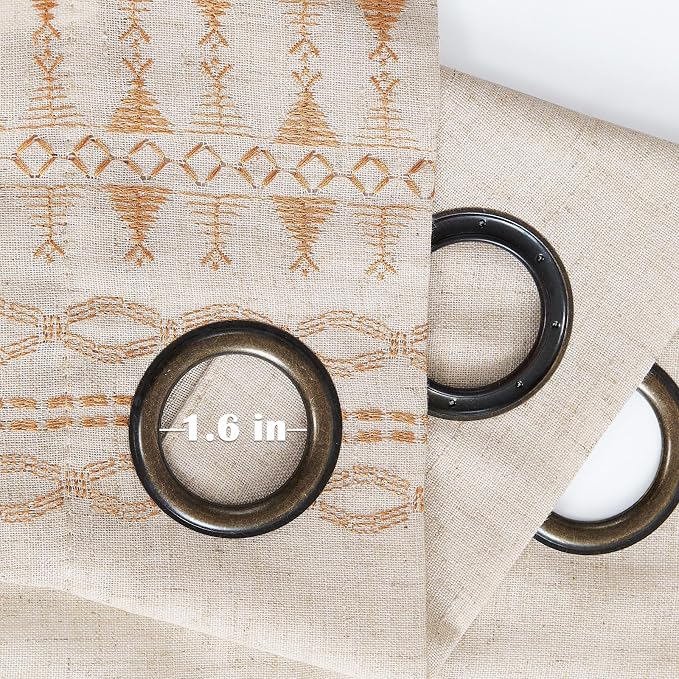 jinchan Boho Curtains for Bedroom Linen Blend Boho Curtains 96 Inches Long 2 Panels Farmhouse Embroidered Drapes for Living Room Drapes Light Filtering Grommet Window Traetments Gold on Beige