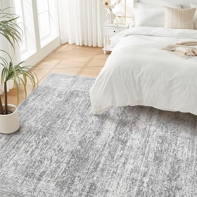 DMOYEST Area Rug Living Room Rugs - 6x9 Abstract Large Soft Indoor Washable Rug Neutral Modern Low Pile Carpet for Bedroom Dining Room Farmhouse Home Office - Vintage Grey