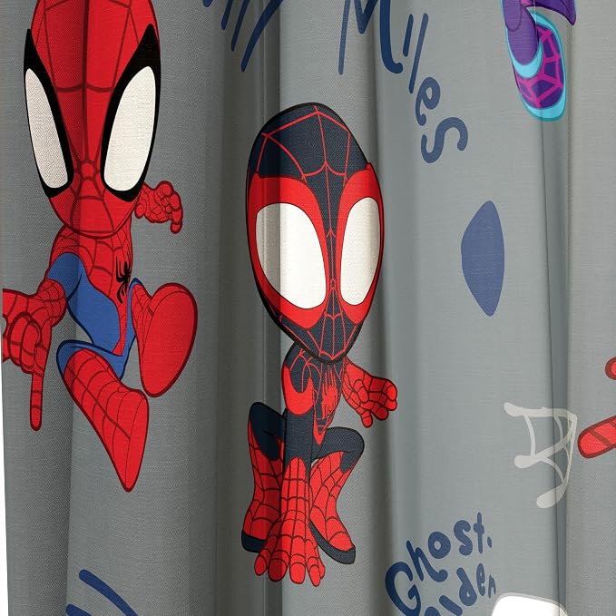 Jay Franco Window Curtains for Kids Bedroom 4-Piece Drape Set with 2 Tiebacks, Grey - Spidey & His Amazing Friends, 42" W x 84" L (Pack of 2)