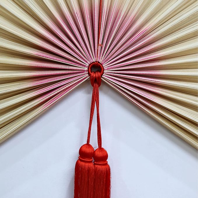 SUCHUBU Pink Bamboo Wall Fan, 47" Soft Aesthetic Wall Decor, Large Japanese Hanging Fan, Asian Wall Art for Nursery, Delicate Boho Bedroom Decor, Handwoven Bamboo Fiber (Pink White, Large)