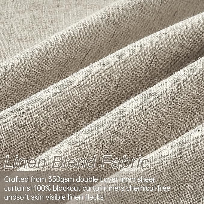 Pinch Pleated Full Blackout Linen Curtains 120 Inch for Bedroom Living Room,Fall Burlywood Double Layer Linen Blended Room Darkening Back Tab Pinch Pleat Drape with Hooks Rings 2 Panel 40"Wx84"L