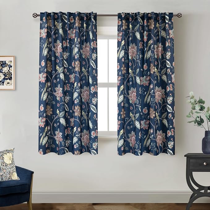 Unique Nautical Print Curtains,Maximalist Designer Custom 70% Printed Blackout Black Out Curtains 63 Inch Long for Bedroom Windows 2 Panels Set,Navy Blue
