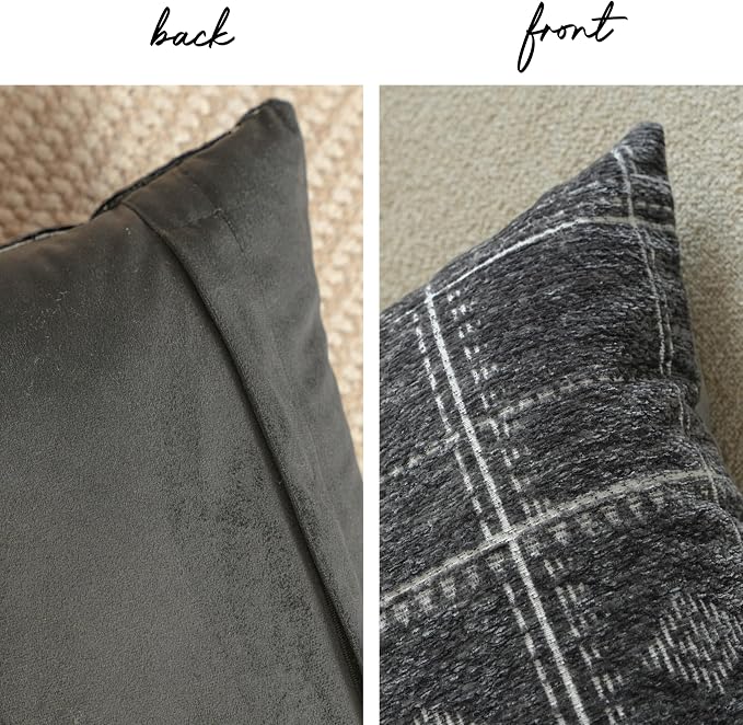 BlissBlush Decorative Throw Pillow Covers 20x20 Set of 2, Boho Dark Gray Chenille Accent Throw Pillow Covers for Couch Sofa Bed Living Room Home Décor (Cover Only)