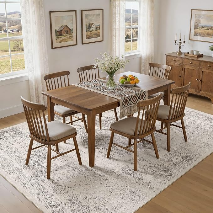 UERMEI 8x10 Area Rug Living Room Rugs - Washable Vintage Soft Large Rug Indoor Floor No Slip Rug Carpet for Bedroom Farmhouse Under Dining Table Home Office Decor - Beige/Camel