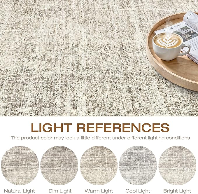 7ft Round Rug Living Room: 7x7 Washable Large Neutral Brown Circle Area Rug Abstract Soft Modern Stain Resistant Indoor Floor Non-Slip Carpet for Bedroom Nursery Kids Office Playroom Dining Room