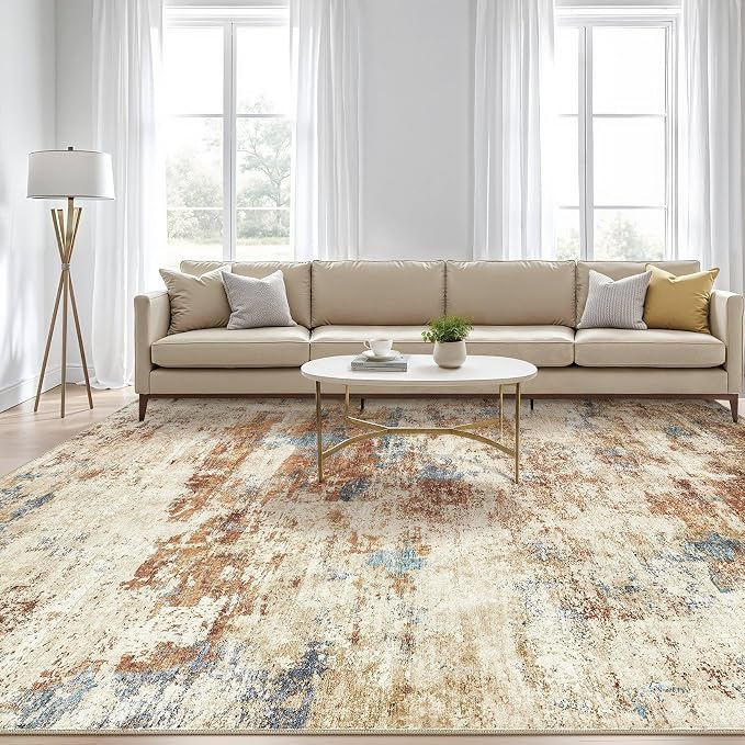6x9 Area Rugs Washable Rug: Large Abstract Modern Soft Stain Resistant Indoor Floor Non-Slip Accent Carpet for Living Room Bedroom Nursery Playroom Dining Room Office Dorm Home House- Blue Orange