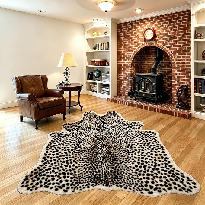 Cheetah Print Rug, Leopard Area Rug 4.6x5.7ft Faux Animal Print Skin Cheetah Rug for Living Room Bedroom Home Office Animal Fur Hide Mats Multicolor