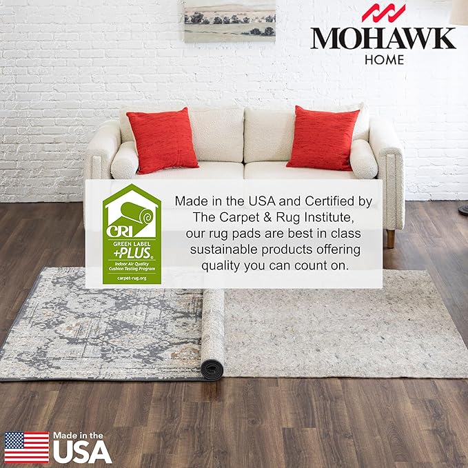 Mohawk Home Non Slip Rug Pad 12' x 15'- 1/4" Thick Felt + Latex Rubber Gripper - Dual Surface Cushion for Hardwood, Carpet, Tile Floors, Made in USA