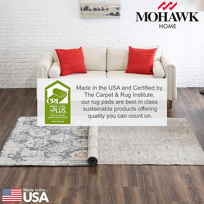 Mohawk Home Non Slip Rug Pad 2' x 3'- 1/4" Thick Felt + Latex Rubber Gripper - Dual Surface Cushion for Hardwood, Carpet, Tile Floors, Made in USA