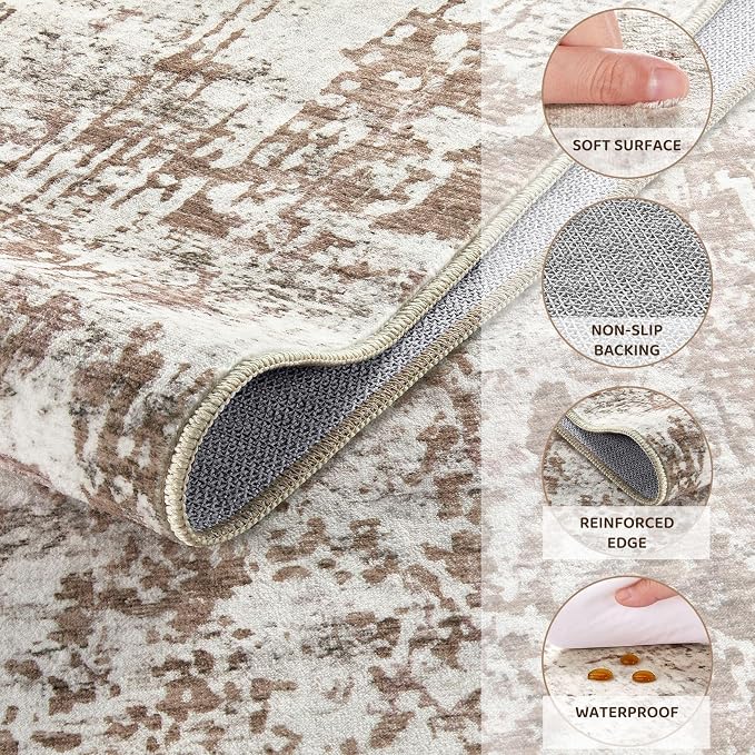 UERMEI 6x8 Area Rug Living Room Rugs - Washable Neutral Modern Abstract Soft Thin Rug Indoor Floor No Slip Rug Carpet for Bedroom Under Dining Table Home Office Decor - Brown/Grey/Red