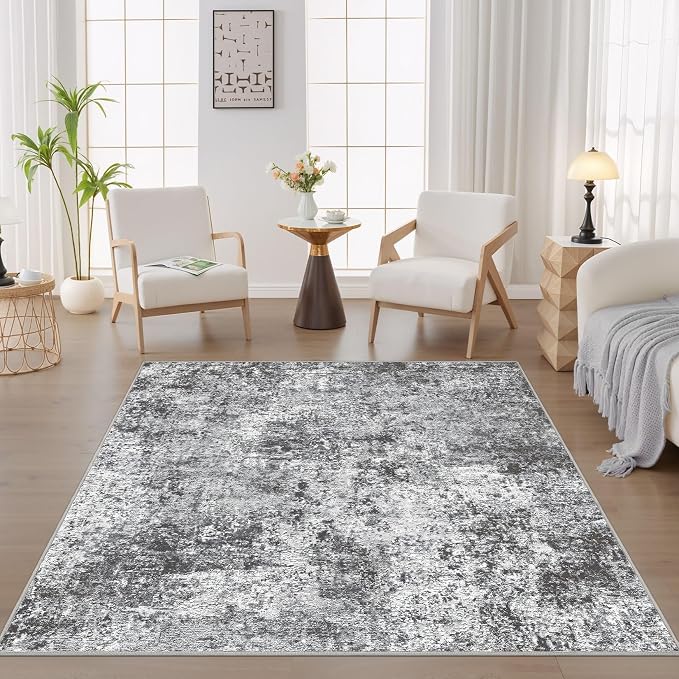 DMOYEST Square Area Rug Living Room Rugs - 6x6 Washable Large Soft Indoor Neutral Modern Abstract Low Pile Rug Carpet for Bedroom Dining Room Farmhouse Home Office - Grey