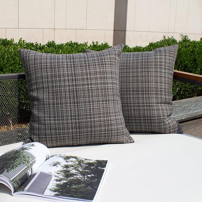 Kevin Textile Pack of 2 Decorative Outdoor Waterproof Throw Pillow Covers Lumbar Pillowcases Modern Cushion Cases for Patio Couch Bench 22 x 22 Inch Grey