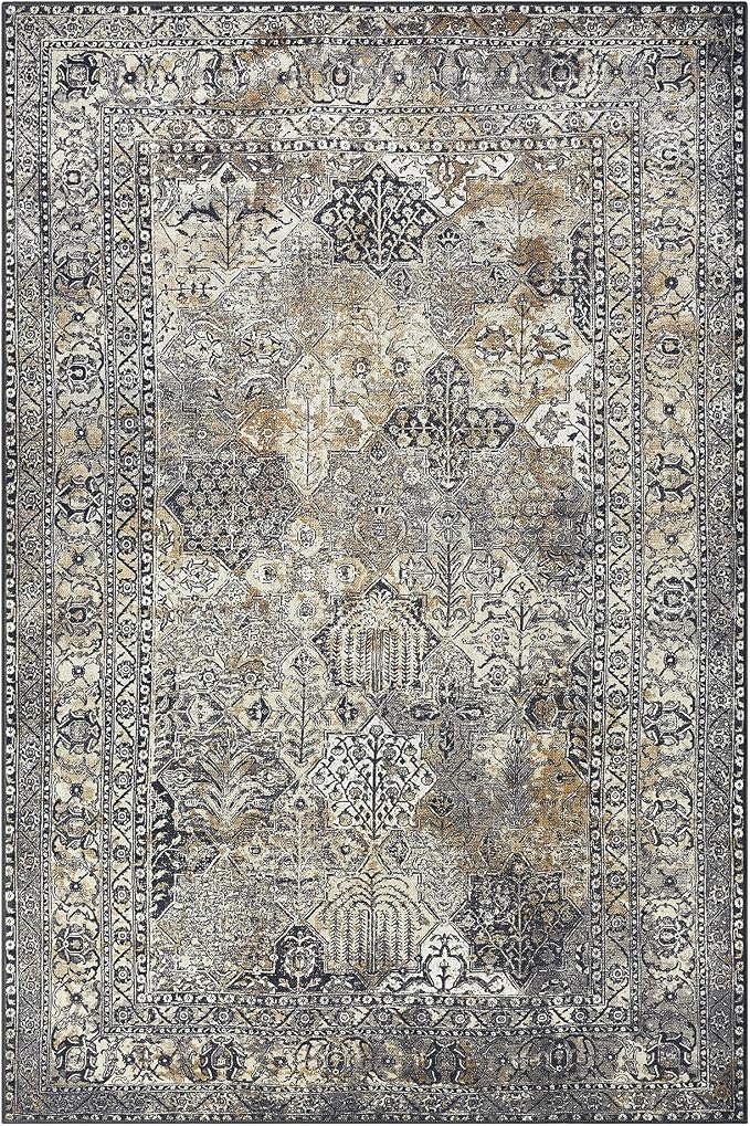 Keen Home Design 10x14 Rug - Machine Washable Area Rug with Non-Slip Backing, Ideal for Living Room, Dining Room, Bedroom - Vintage, Easy Clean, Durable, Low Pile Rug - (9'7" x 14')
