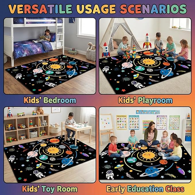 Space Rugs for Kids Bedroom,Outer Space Rug for Boys Room with Solar System,Planets Theme Area Carpet for Bedroom Playroom Classroom Decor,3'×5'