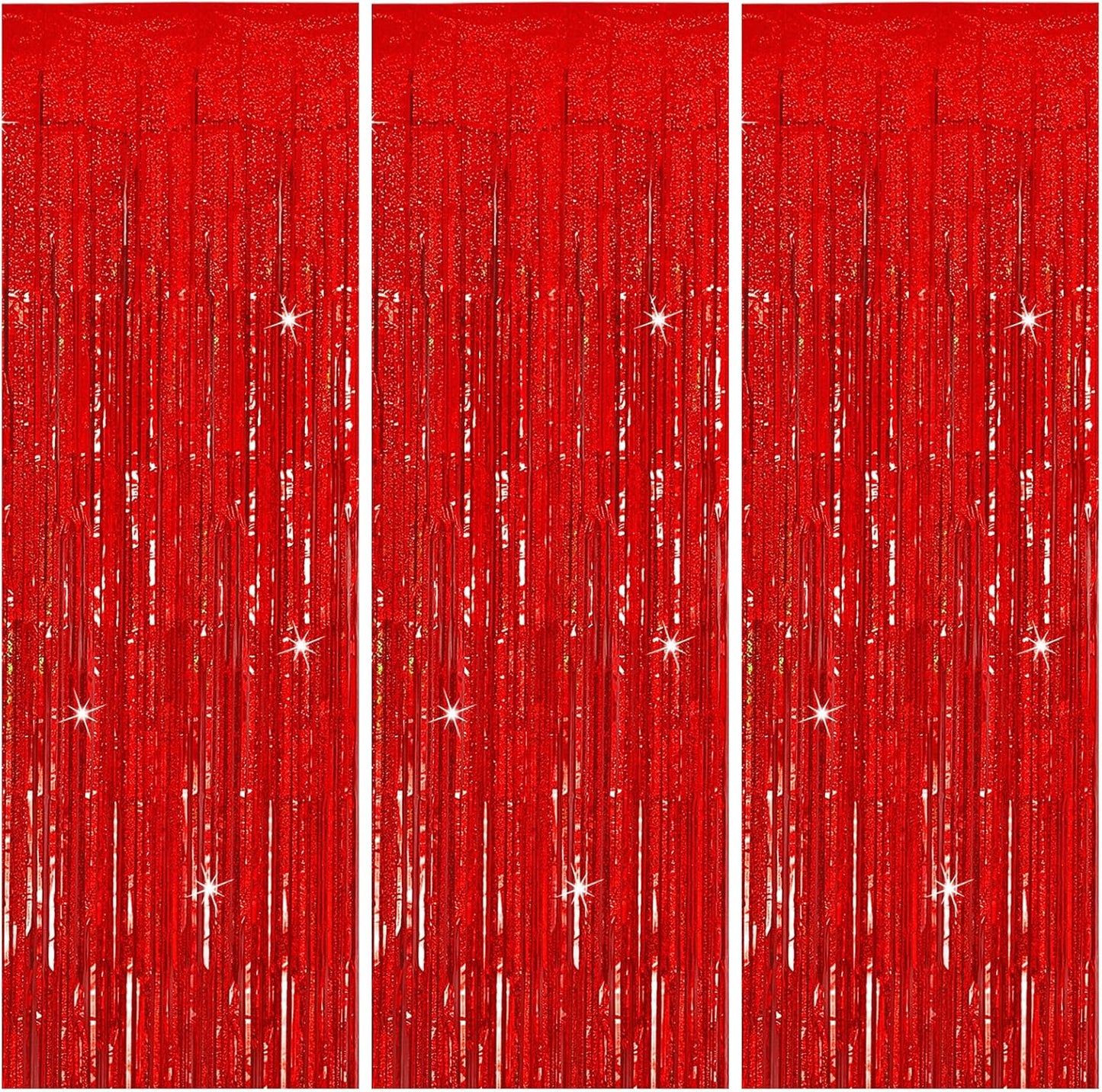 3 Pack Red Streamers Party Backdrop Christmas Decorations Foil Fringe Backdrop Curtains Carnival Casino Theme Birthday New Year Holiday Celebration Bachelorette Party Decorations Supplies