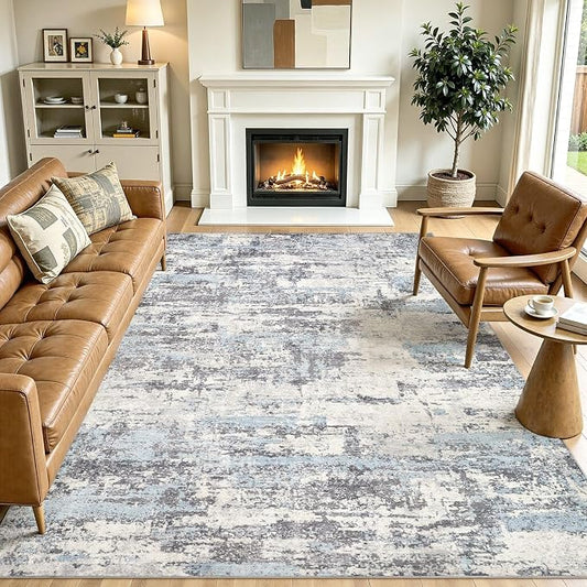Area Rugs 5x7 Living Room: Washable Large Abstract Modern Neutral Soft Rug Stain Resistant Non-Slip Backing Carpet for Bedroom Dining Room Indoor Nursery Dorm Home Office Decor - Blue Grey