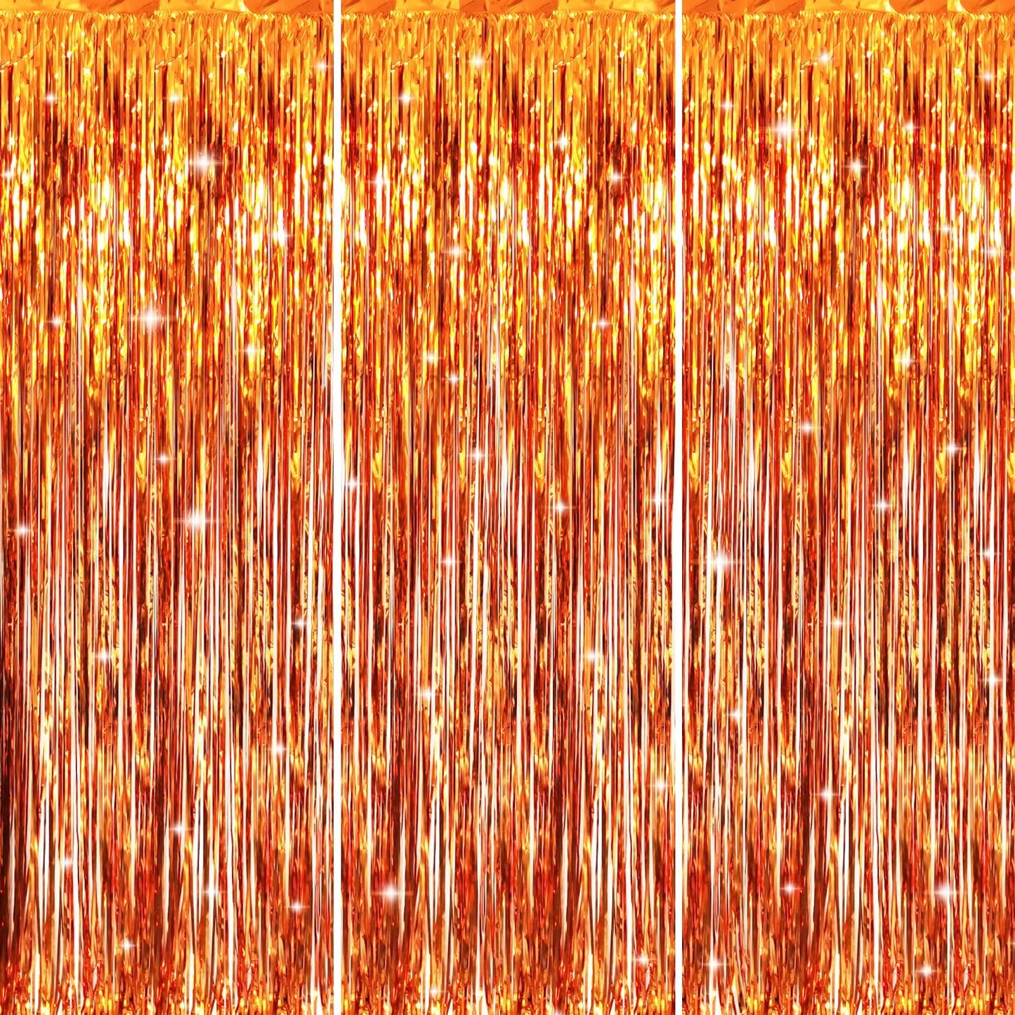 GOER 3.2 ft x 9.8 ft Metallic Tinsel Foil Fringe Curtains Party Photo Backdrop Party Streamers for Birthday,Graduation,New Year Eve Decorations Wedding Decor (3 Packs,Orange)