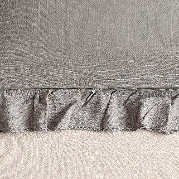 Foindtower Set of 2 Decorative Linen Fringe Ruffle Throw Pillow Covers Soft Boho Farmhouse Cushion Cover Cozy Accent Retro Pillowcase for Couch Sofa Bed Living Room Home Decor,18×18 Inch,Taupe Gray