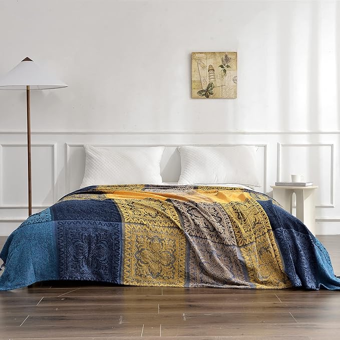 Bohemian Throw Blanket for Couch，Colorful Chenille Tassels Boho Woven Hippie Bed Blankets for Couch Sofa Chair Recliner Loveseat, Bohemian Fringe Tassels Decor Home (86" x 103")
