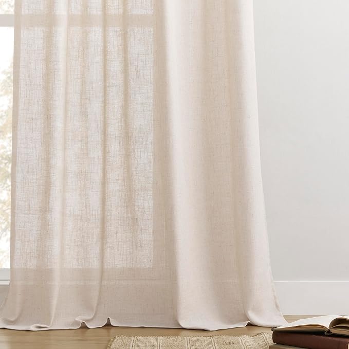 Joydeco Linen Curtains for Living Room,Semi Sheer Drapes Window Long Curtains 72 inches Long Pink Beige