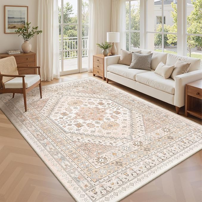 zesthome 6x9 Area Rug, Super Soft Washable Rugs for Living Room, Non-Slip Stain Resistant Vintage Rugs, Ultra-Thin Large Area Rugs