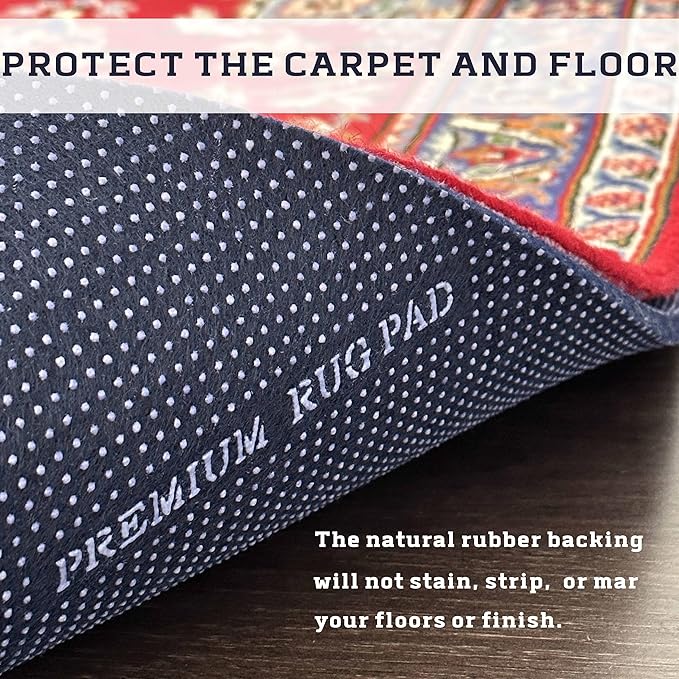 DELLUNA Non-Slip Area Rug Pad 3/8" Thick Double Side Rubber + Felt, 2'x4' Premium Deluxe Cushioned- Safe for All Floors, Adds Comfort and Protection, Ultra Strong Grip, Stop Rug from Moving.